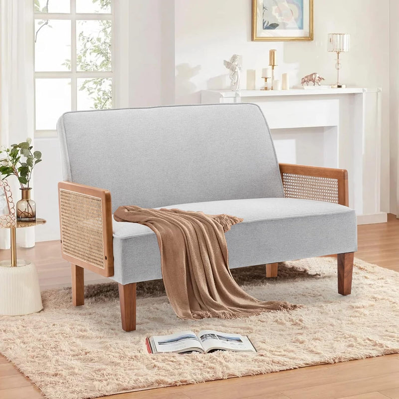 Changjie Furniture Rattan Sofa Small Loveseat Sofa Couch with Arms Upholstered Small Love Seat Mini Sofa Couch for Bedroom Living Room Ivy