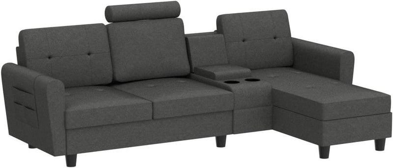 HONBAY Convertible Sectional Couch L Shaped Sofa with Chaise Modern Sectional Sofa with Cup Holders L Shaped Couch for Living Room, Dark Grey