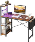 Bestier Gaming Desk with LED Lights, 44 Inch PC Gamer Desk for Small Spaces, Computer Desk with Reversible Storage Shelves & Side Storage Bag (Black 3D Carbon Fiber)