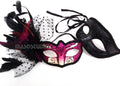 Couple Fuchsia Hot Pink Masquerade Ball Mask Pair Feather Birthday Quinceanera Party Prom (Feather Mask Only)