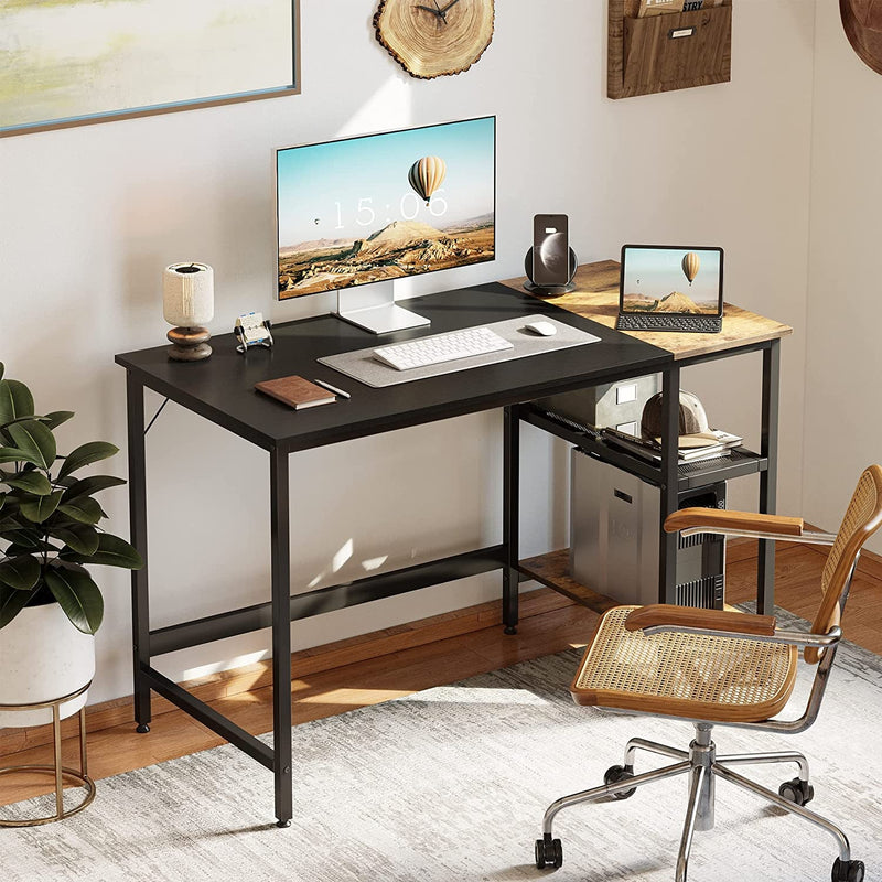 Cubicubi Computer Home Office Desk, 47 Inch Small Desk Study Writing Table with Storage Shelves, Modern Simple PC Desk with Splice Board, Black