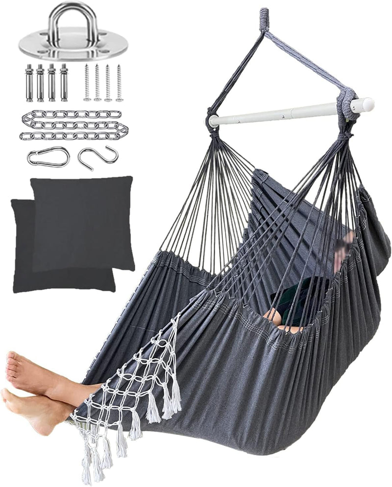 Hammock Chair Swing Indoor Hammock for Bedroom - Max 500 Lbs－Steel Spreader Bar with Anti-Slip Rings-Indoor&Outdoor