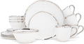 Elanze Designs 16-Piece Metallic Bubble Porcelain Ceramic Plates Bowls Mugs Dinnerware Set - Service for 4, White with Gold Accents