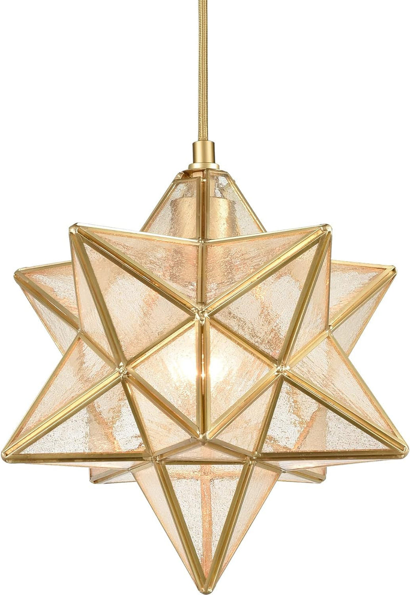 DAYCENT Brass Moravian Star Pendant Lighting Seeded Glass Pendant Lights 13 1/2 Inches