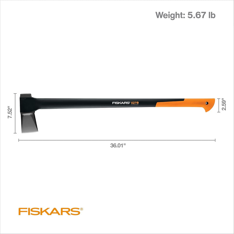 Fiskars X27 Super Splitting Axe - 36" Wood Splitting Axe for Medium to Large Size Logs with Shock-Absorbing Handle - Split Firewood - Forged Steel Blade - Bushcraft Gear and Camping Axe