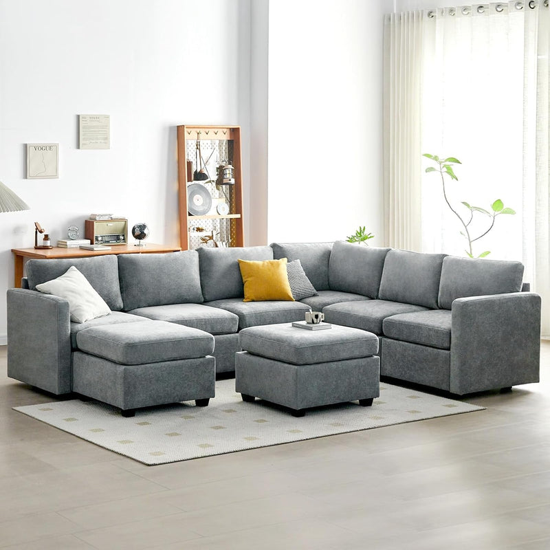 Cpintltr Storage Couch,Modular Sectional Seat Futon Sofa,L-Shaped Couch Linen Fabric with Reversible Chaise Sofa Bed with Ottomans,Seats Furniture for Living Room Apartment Office