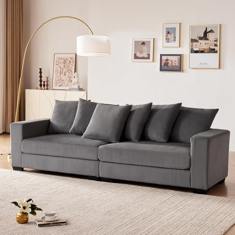 Canapé sectionnel confortable en velours côtelé de 101,6 pouces pour le salon, canapé modulaire rembourré en forme de L avec coussins épais et accoudoirs élargis pour 4 personnes, gris