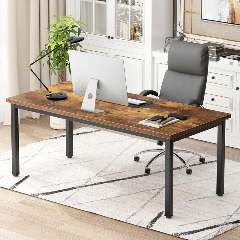 Dlandhome 71 Inches X-Large Computer Desk, Composite Wood Board, Decent and Steady Home Office Desk,Retro