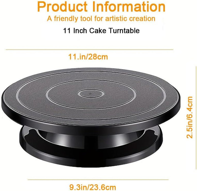 Cake Turntable, 11''Cake Stand Decorating Bakery Supplies, Turnable Black Painting Turn Table Stand for Pastries, Cupcakes and Cake Decorations(Black) (Black Small Turntable 1PCS)