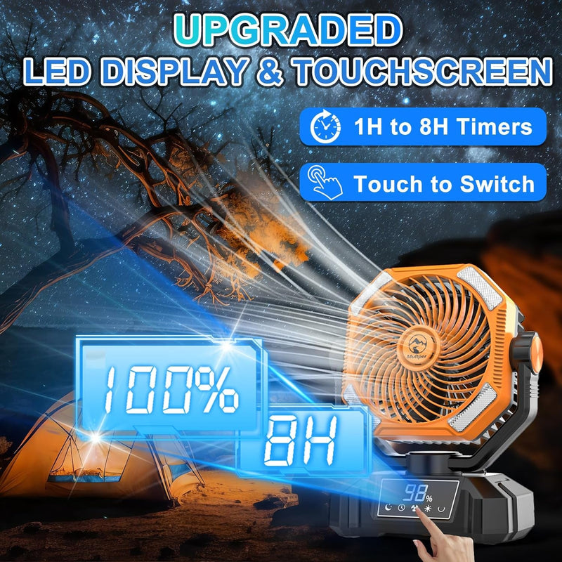 20000Mah Camping Fan Rechargeable, 5 Speed Powerful Battery Operated Fan for Camping, Oscillating Fan with LED Lantern, USB Table Fan with Remote Control for Camping Hiking Fishing Travel Jobsite