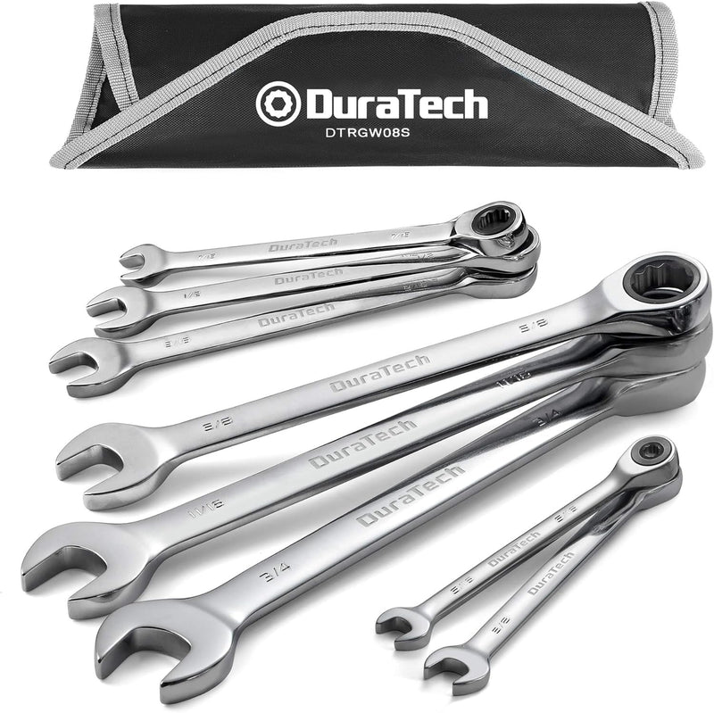 DURATECH Ratcheting Wrench Set, Combination Wrench Set, SAE & Metric, 22-Piece, 1/4" to 3/4" & 6-18Mm, CR-V Steel, with Pouch