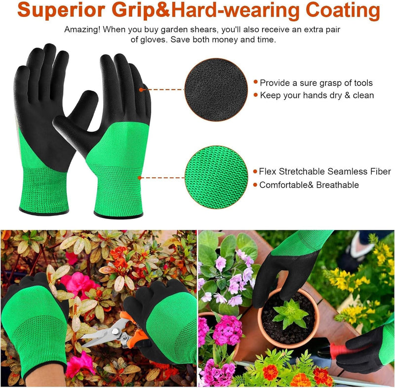 3 Pack Garden Pruning Shears Stainless Steel Blades Handheld Pruners Set with Gardening Gloves