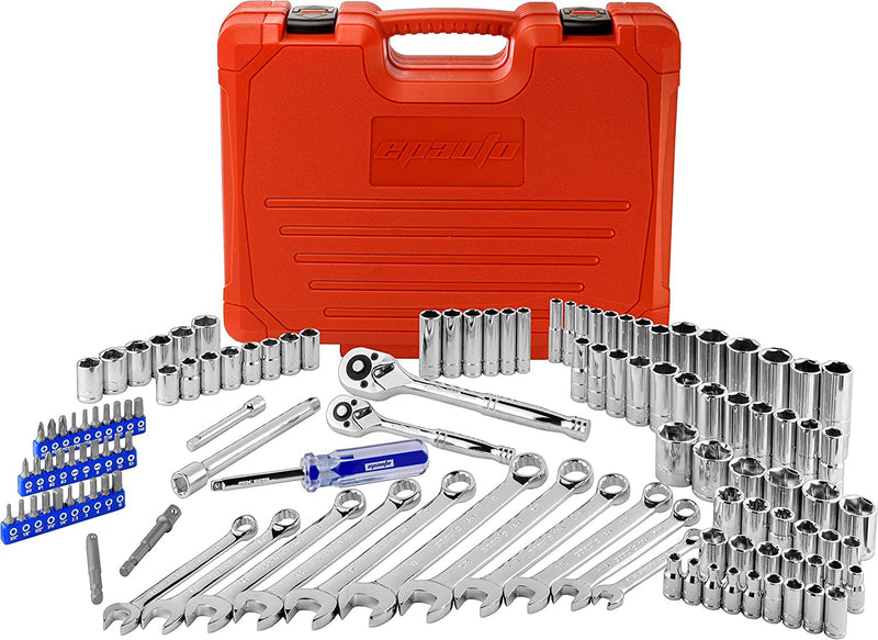 Epauto Mechanics Tool Set Drive Socket Wrench Ratchets, Sae/Metric, 122-Piece