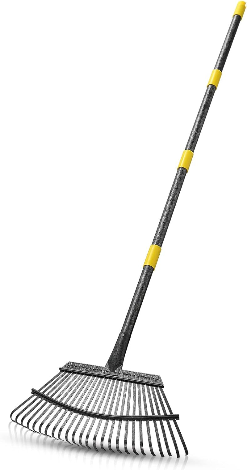 65 Inch Rake for Leaves, Rakes for Lawns Heavy Duty Hoe Lawns Leaf Lawn Leveling Rake Yard Tools for Picking up Leaves, Grass Clippings, Garbage with 25 Metal Tines Ergonomics Adjustable Handle