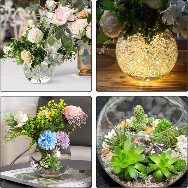 12 Pcs Bubble Bowl Vase Centerpiece 6''W X 5''H round Glass Flower Vase Bulk Clear Fish Bowl with Clear Water Gel Beads, Glass Candle Holders Terrarium Bowl for Wedding Floral Centerpiece Home Decor