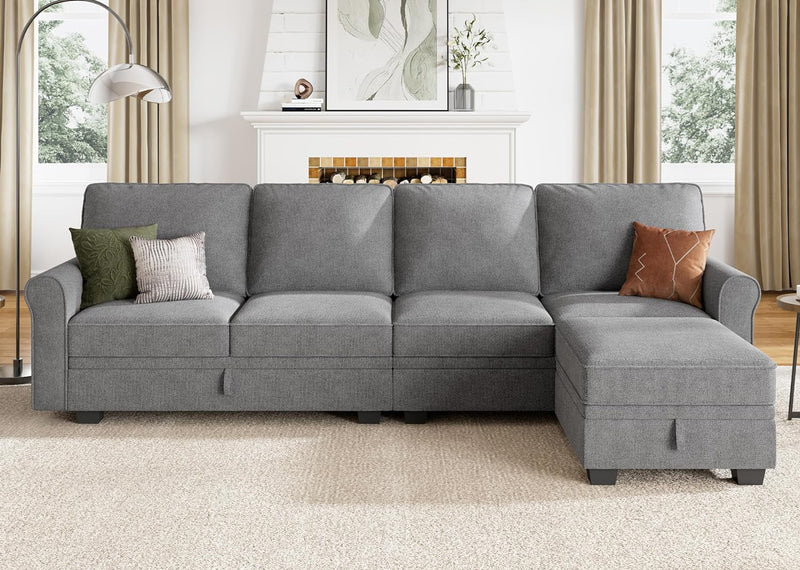 HONBAY Sectional Couch with Storage Seat L Shaped Sectional Couch with Reversible Chaise Small Sectional Couches for Living Room,Light Grey