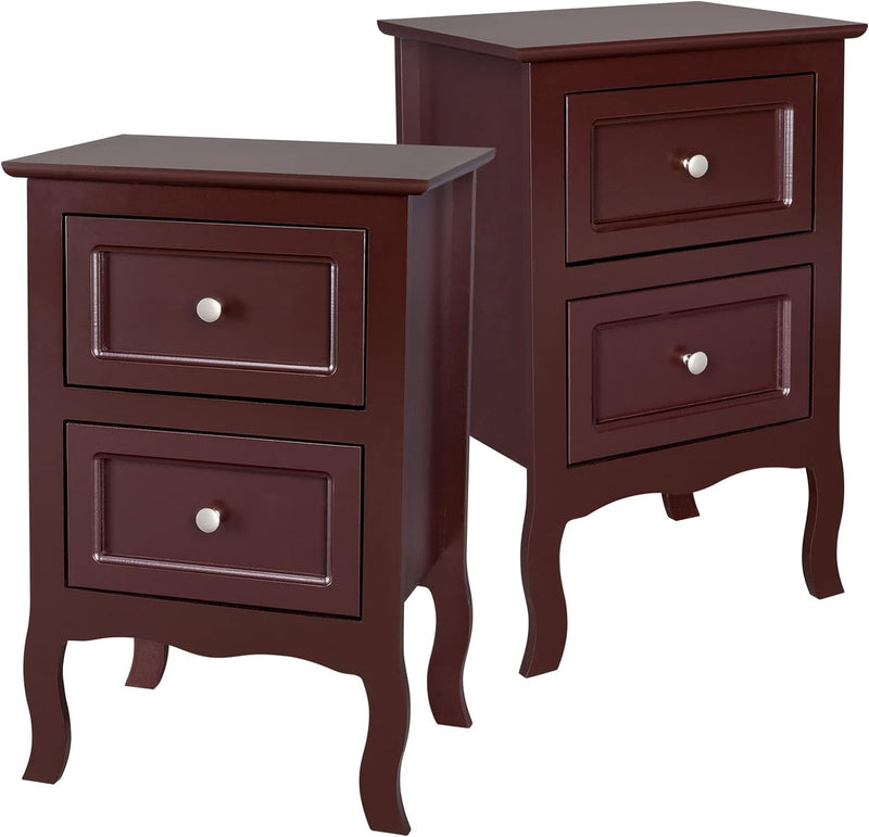 Bonnlo Brown Nightstand Set of 2, Nightstands with 2 Drawers, Bed Side Table/Night Stand, Small Nightstand for Bedroom, Small Spaces, College Dorm, Kids’ Room, Living Room, Wood, 16W X 12D X 24H