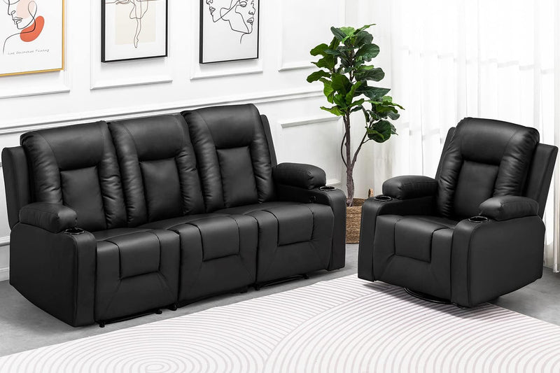 COMHOMA Leather Recliner Modern Loveseat Sofa, 2 Leather Recliner Chair,Modern Small Sofa Couch,2 Seater PU Loveseat,Modern Couches for Living Room with Drink Holders Living Room Chair Loveseat Sofa