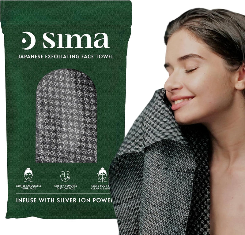 Exfoliating Washcloth Face & Body Scrub Towel - Japanese Exfoliating Towel with Hexagon Fibers, Exfoliating Body Scrubber with 2 Sides for Scrubbing & Washing (Face Towel - Black)