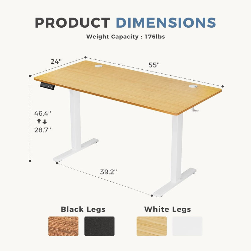 DUMOS Whole-Piece Desktop Board Electric Height, Ergonomic Adjustable Memory Preset, Computer Stand up Desk for Home Office, Oak