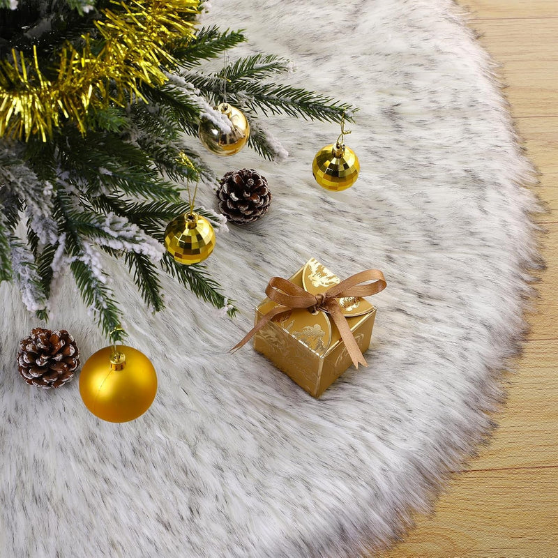 36 Inch Wool Fur Christmas Tree Skirt Thick Plush White and Brown Tree Skirt Christmas Tree Decoration for Xmas Home Party Holiday Decor