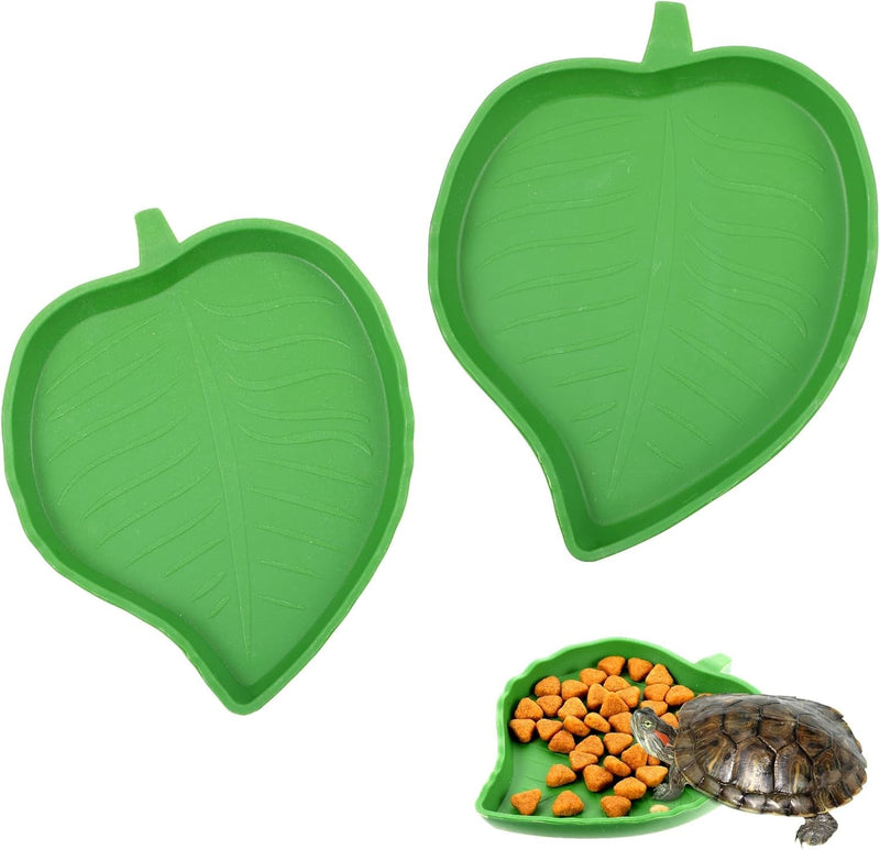 2PCS Tortoise Water Dish, Leaf Shape Reptile Water Dish Bowl, Turtle Feeder Plate, Pet Feeding Bowl for Tortoise Hermit Crab Snake Reptile Drinking and Eating(2 Sizes)