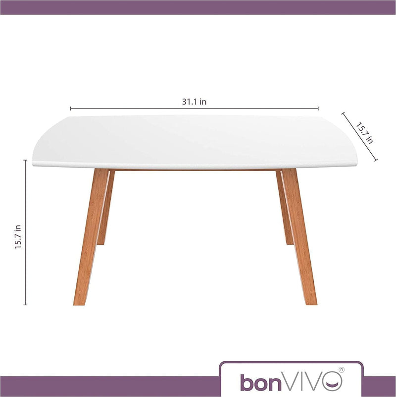 Bonvivo Small Coffee Table - Franz Designer Low Table W/Wooden Bamboo Frame for Sitting, Storage and Living Room Furniture for Men and Women - White
