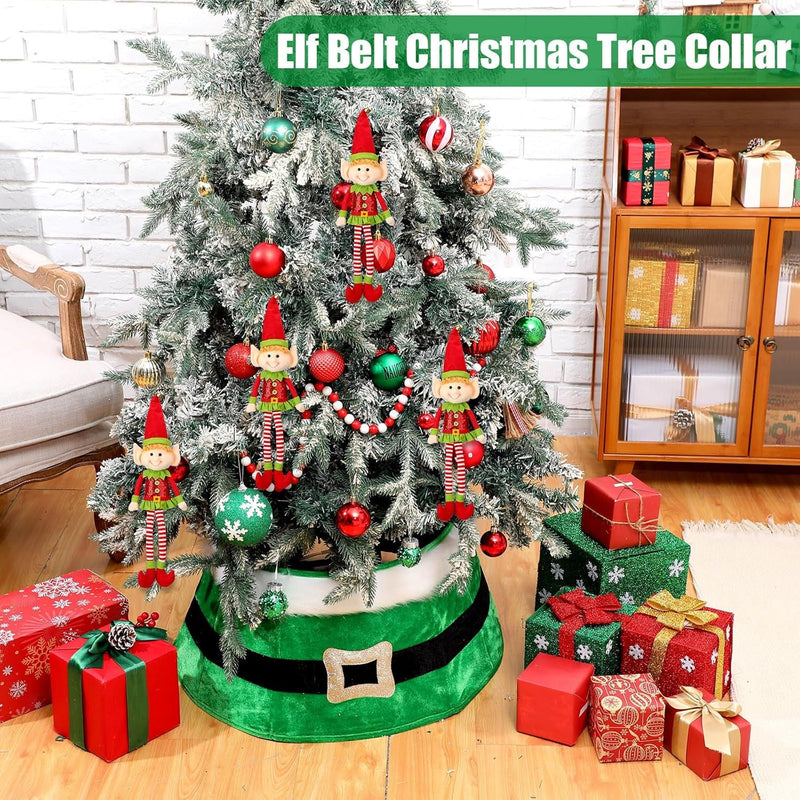 Elf Belt Christmas Tree Collar 26 X 11 Inch Christmas Santa Belt Tree Skirt Xmas Tree Ring Stand Base Cover for Christmas Tree Decoration Green