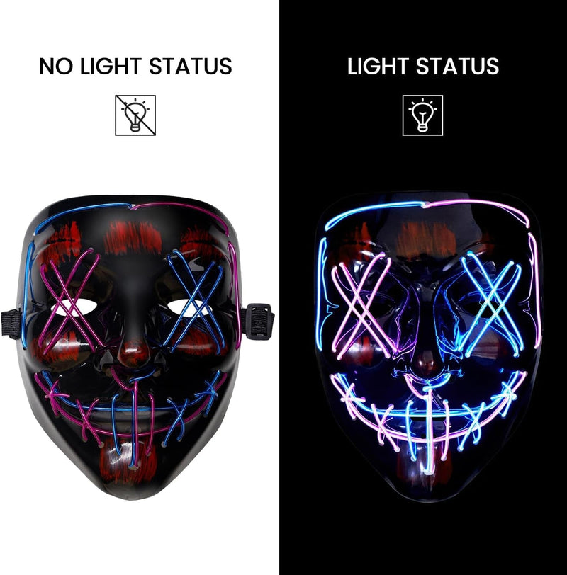 BOMLY Halloween Purge Mask Light up Scary Mask EL Wire LED Mask for Festival Party Gifts