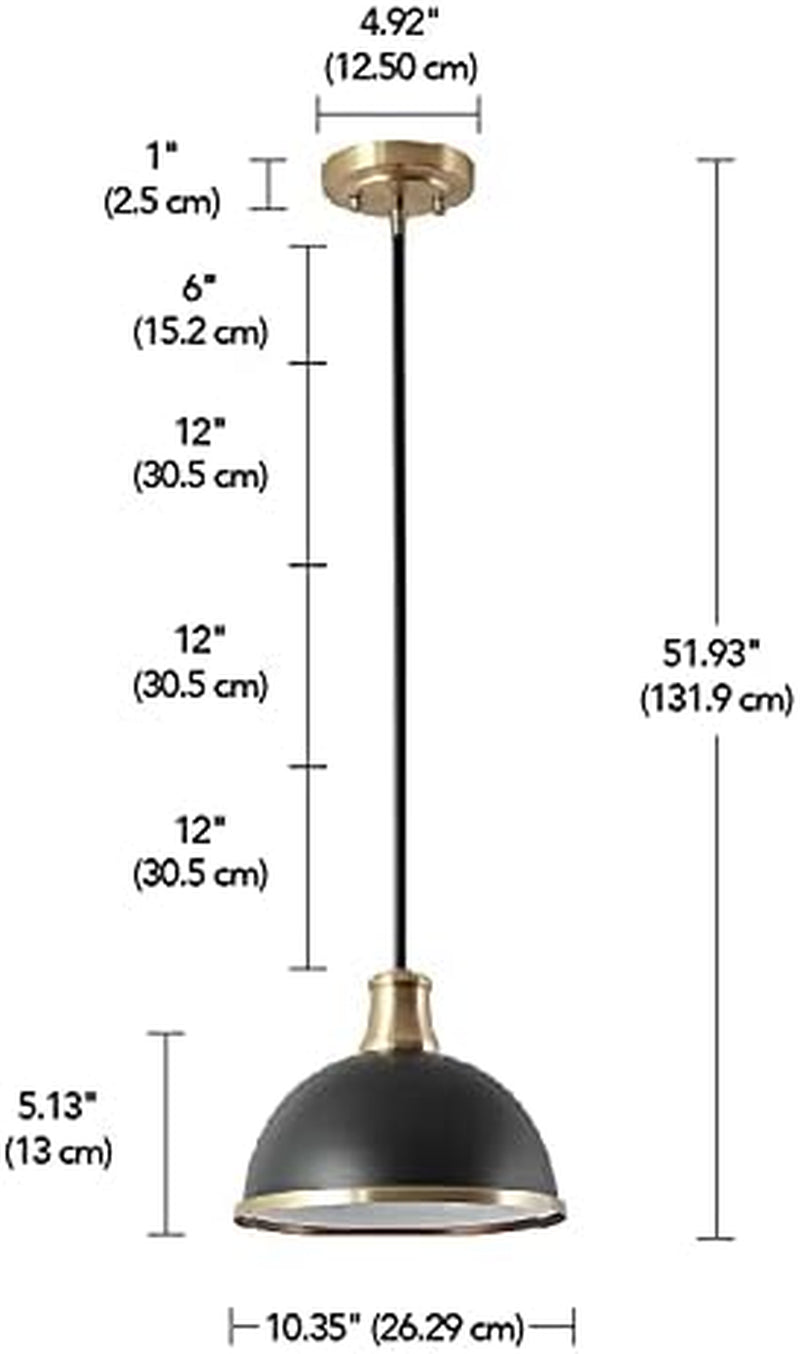 Globe Electric 60474 Beckett 1-Light Pendant, Matte Black, Matte Brass Accents