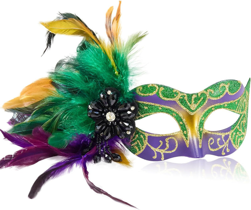 2024 New Blue and Black Masquerade Mask for Women with Feathers - Womens Mascarade Venetian Mask for Masquerade Party, Mardi Gras, Halloween Cosplay Prom, Christmas