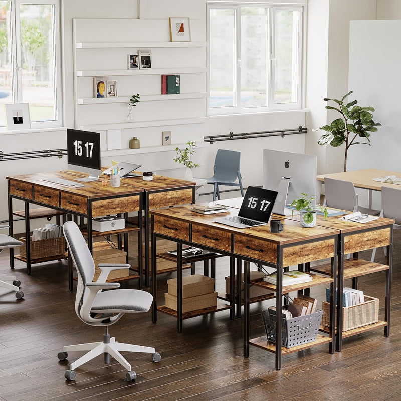 Cubicubi 47 Inch Computer Desk with 3 Drawers and Storage Shelves, Small Home Office Desk, Study Writing Table, Simple Desk for Bedroom, Rustic Brown