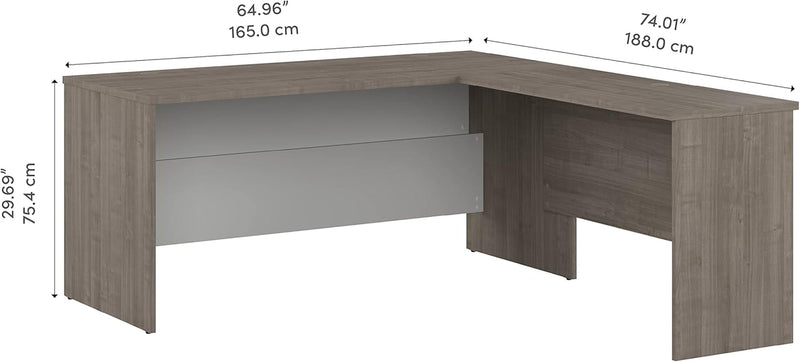 Bestar Ridgeley L Shaped Desk, 65W, Silver Maple & Pure White