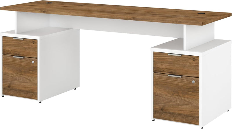 Bush Business Furniture Jamestown Desk with 4 Drawers, 72W, Fresh Walnut/White