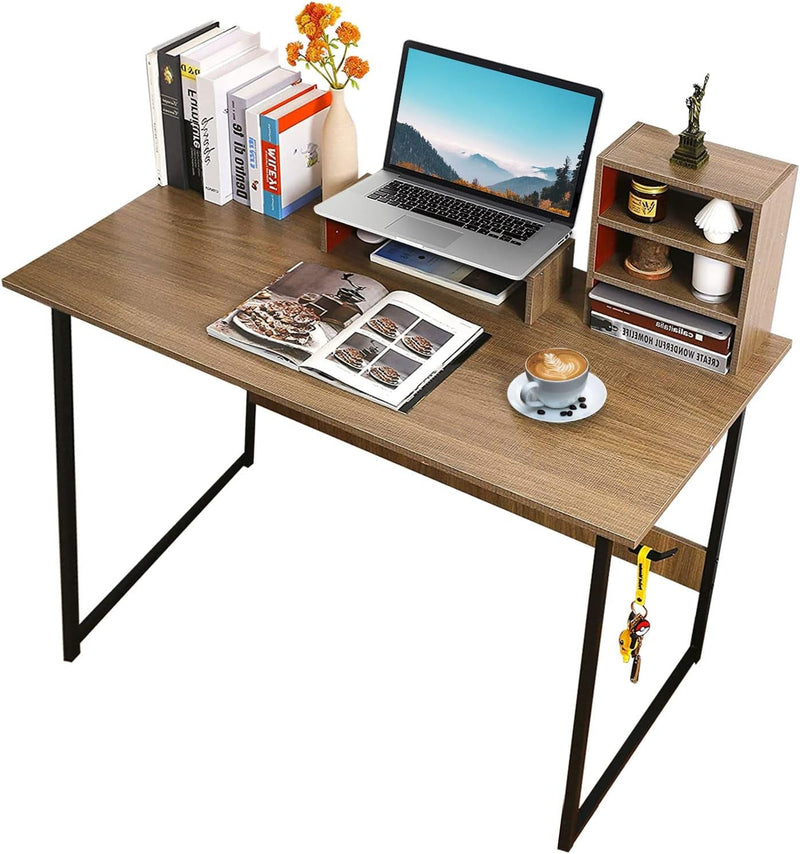 FDW with Removable Lockers,Writing Desk for Home Office Modern Simple Style Table Black Metal Frame,Brown, 39"