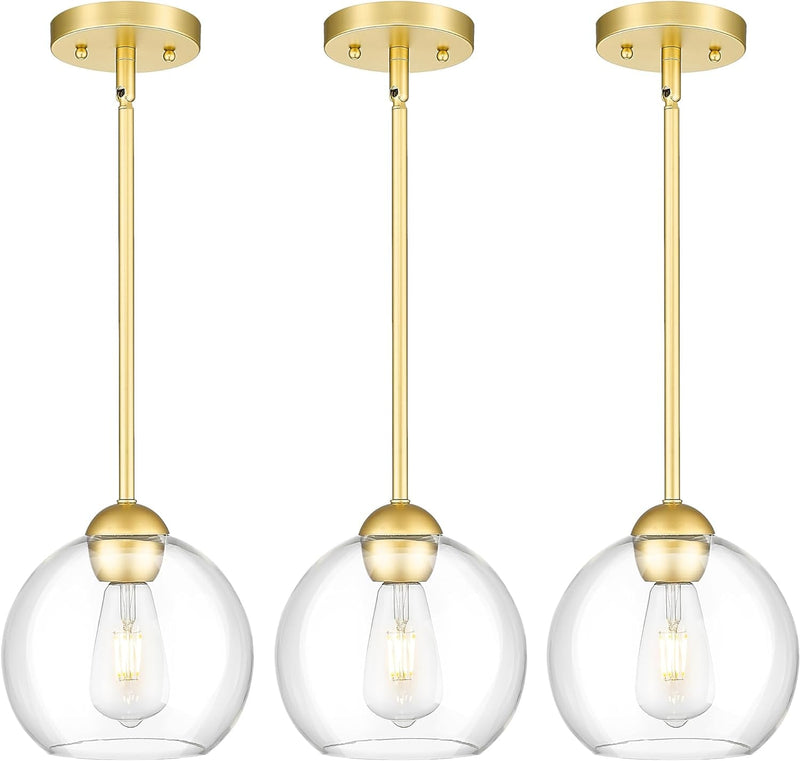 Emak 7 Inch Black Pendant Lights for Kitchen Island, Globe Pendant Light Fixture with Clear Glass Shade, 1-Light Hanging Light Fixtures for Kitchen, Bathroom, Bedroom, Hallway, PL119-BK