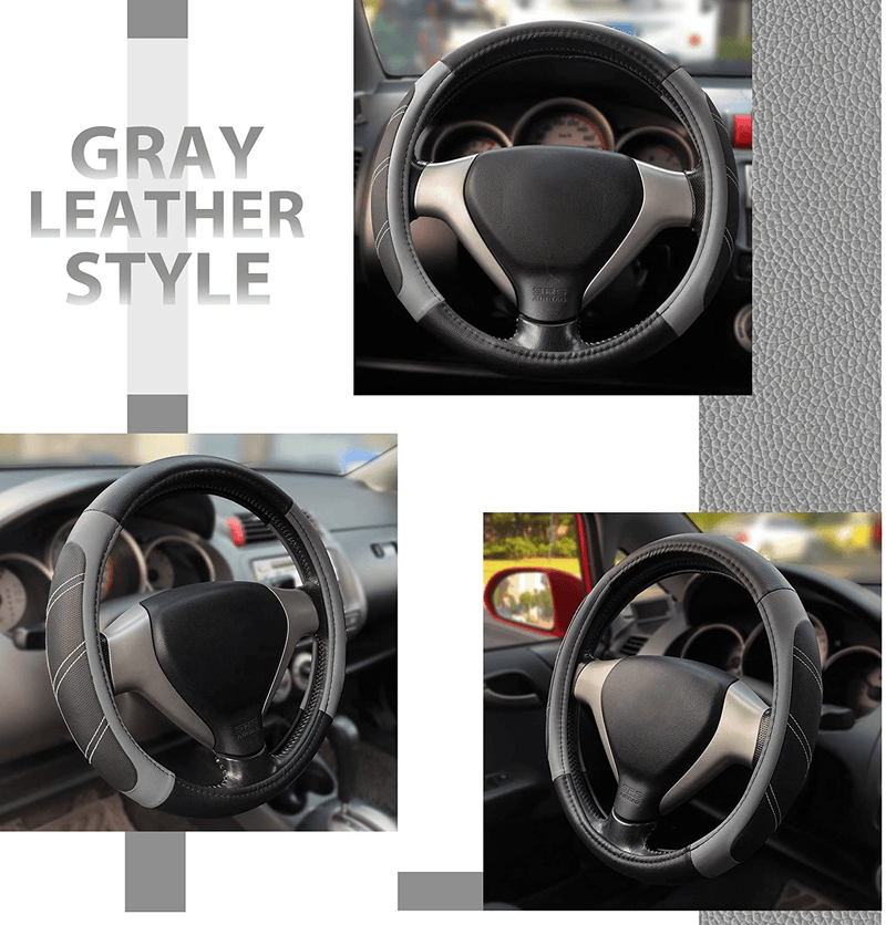Elantrip Sport Leather Steering Wheel Cover 14 1/2 inch to 15 inch Universal, Padded Soft Grip Breathable for Car Truck SUV Jeep, Anti Slip Odorless Black and Gray Vehicles & Parts > Vehicle Parts & Accessories > Vehicle Maintenance, Care & Decor > Vehicle Decor > Vehicle Steering Wheel Covers ‎ELANTRIP   