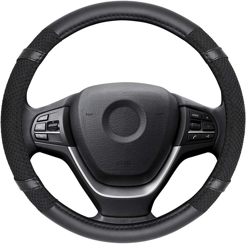 Elantrip Sport Leather Steering Wheel Cover 14 1/2 inch to 15 inch Universal, Padded Soft Grip Breathable for Car Truck SUV Jeep, Anti Slip Odorless Black and Gray Vehicles & Parts > Vehicle Parts & Accessories > Vehicle Maintenance, Care & Decor > Vehicle Decor > Vehicle Steering Wheel Covers ‎ELANTRIP Black&Grey 15.5-16 Inch 