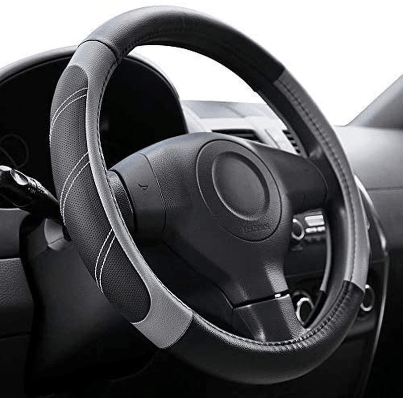 Elantrip Sport Leather Steering Wheel Cover 14 1/2 inch to 15 inch Universal, Padded Soft Grip Breathable for Car Truck SUV Jeep, Anti Slip Odorless Black and Gray Vehicles & Parts > Vehicle Parts & Accessories > Vehicle Maintenance, Care & Decor > Vehicle Decor > Vehicle Steering Wheel Covers ‎ELANTRIP Gray 15.5-16 Inch 
