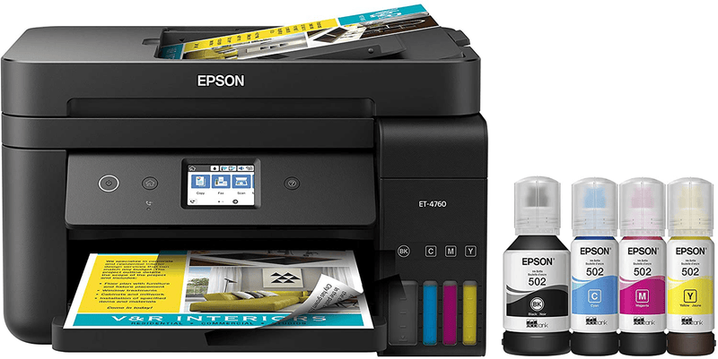 Epson EcoTank ET-2760 Wireless Color All-in-One Cartridge-Free Supertank Printer with Scanner and Copier Electronics > Print, Copy, Scan & Fax > Printers, Copiers & Fax Machines Epson ET-4760 (4-in-1 for Office, black)  