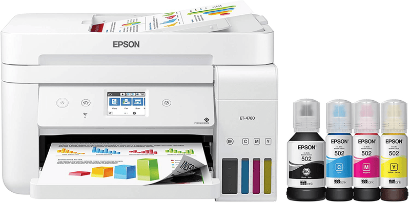 Epson EcoTank ET-2760 Wireless Color All-in-One Cartridge-Free Supertank Printer with Scanner and Copier Electronics > Print, Copy, Scan & Fax > Printers, Copiers & Fax Machines Epson ET-4760 (4-in-1 for Office, white)  