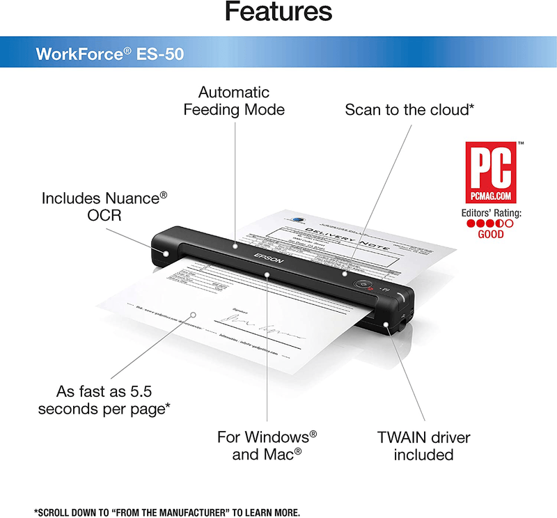 Epson WorkForce ES-50 Portable Sheet-Fed Document Scanner for PC and Mac Electronics > Print, Copy, Scan & Fax > Printers, Copiers & Fax Machines Epson   