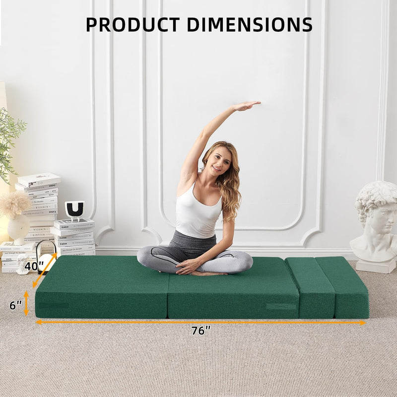 Convertible Folding Sofa Bed-Sleeper Chair with Pillow, Modern Linen Fabric Floor & Futon Couch, Foldable Mattress for Living Room/Dorm/Guest Use/Home Office/Apartment, Standard Size,Dark Green