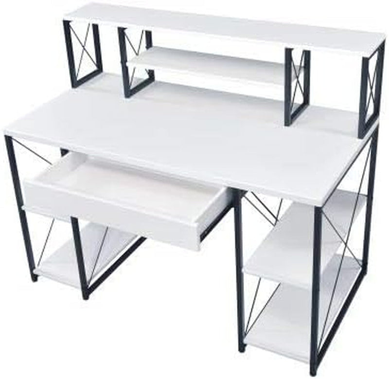 Computer Desk, Office Desk with Shelves and Keyboard Tray, Studying Writing Table with Bookshelves and Storage Hutch for Home Office, Living Room, Reading Room, Small Spaces, White