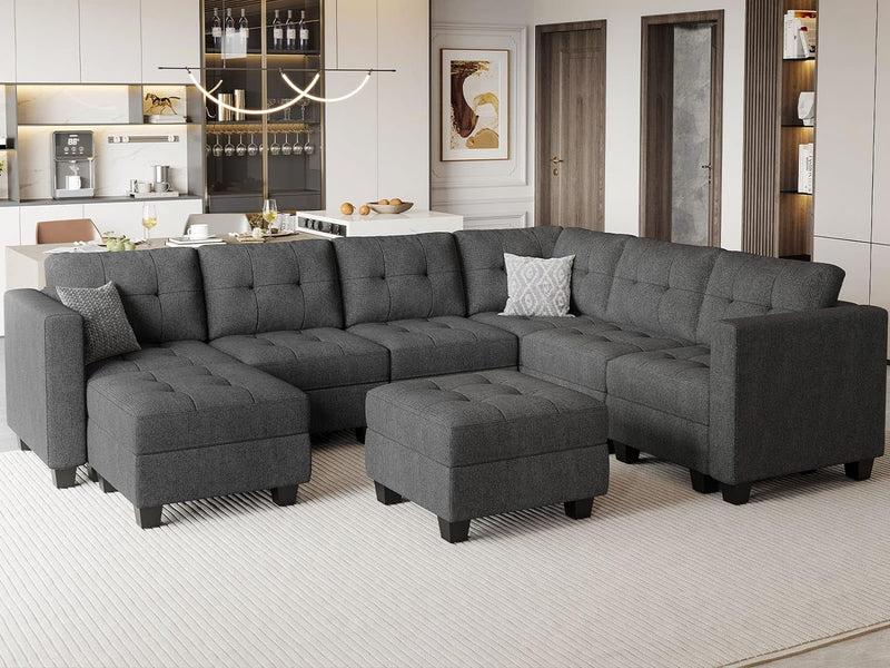 Belffin Modular Sectional Sofa Set with Ottomans Oversized U Shaped Sofa Set with Storage Seat Modular Sofa Couch with Reversible Chaises Modern Fabric Dark Grey