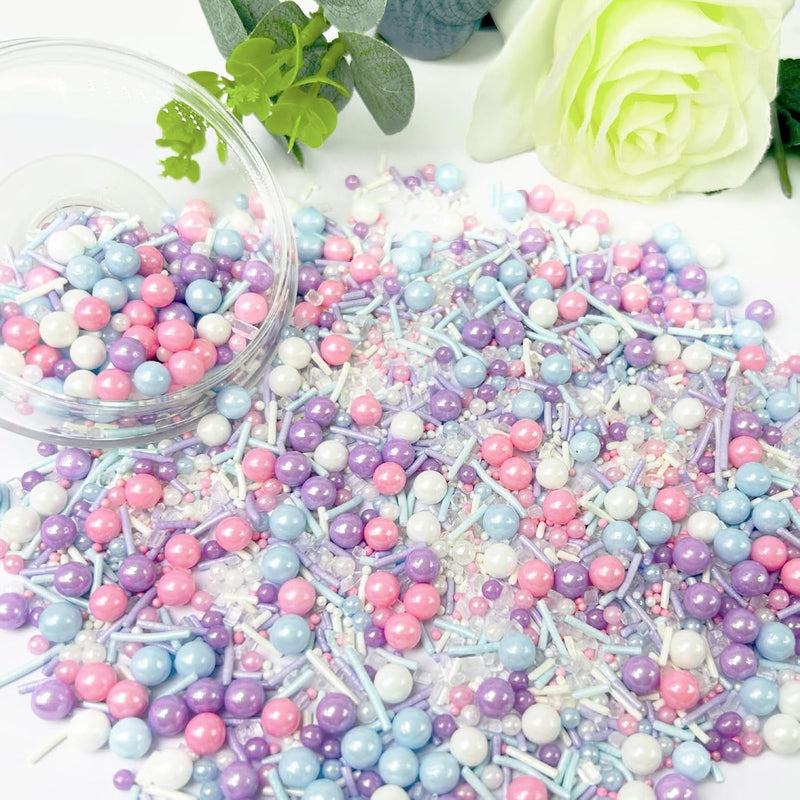 Edible Pink Purple Blue White Sprinkles Mix, Perfect for Cake Decorations, Baking, Cookies, Cupcake Decorating Ice Cream Toppings Celebrations Shaker Jar Wedding Shower Party Christmas Supplies