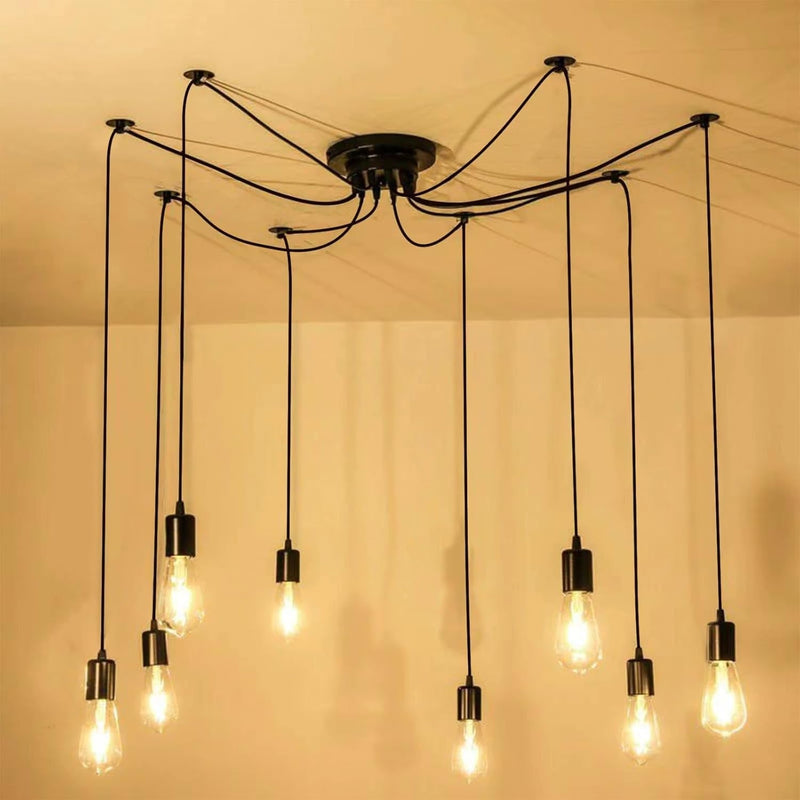 8 Arms Ceiling Spider Lamp Pendant Lighting, Antique Classic Adjustable DIY Lighting Chandelier Vintage E26 Edison Bulb Style Spider Pendant (Each with 63" Wire)