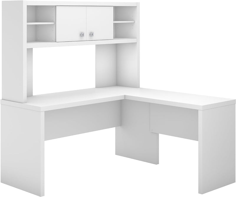 Bush Business Furniture Echo L Shaped Desk with Hutch, 60W, Gray Sand