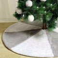 Christmas Tree Skirt, 48 Inch Large White & Grey Faux Fur Christmas Tree Base Mat with Silver Tinsel for Xmas Decoration or Home Décor