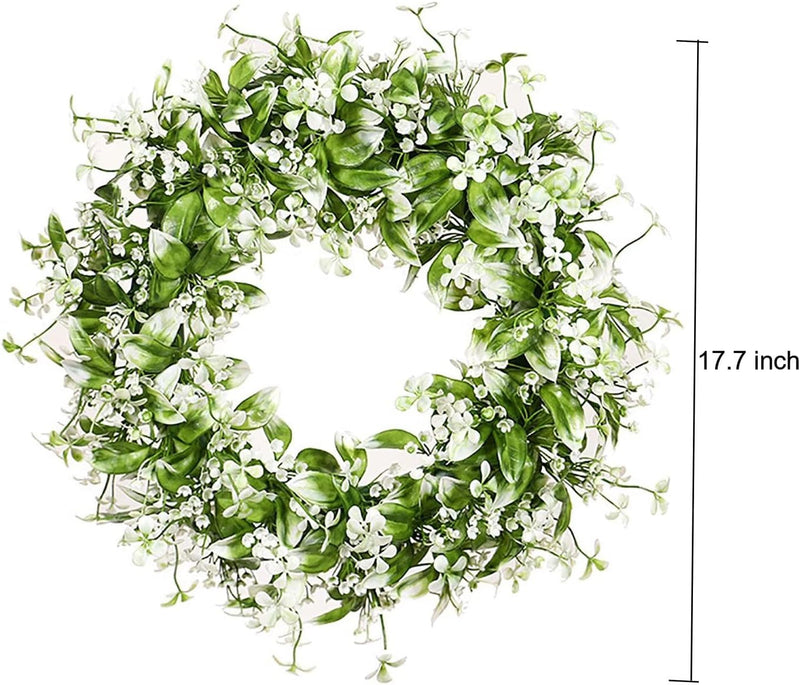 Emivery Artificial Flower Wreath, Fake White Babys Breath Wreath Artificial Wreath with Green Leaves for Front Door Wedding Home Party Decor